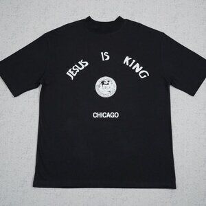 Trendy Black Tee With Jesus Is King & Chicago Motif
